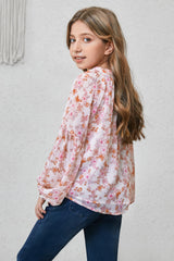 Girls Printed Notched Neck Puff Sleeve Blouse king-general-store-5710.myshopify.com