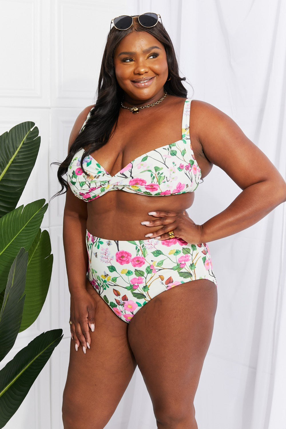 Marina West Swim Take A Dip Twist High-Rise Bikini in Cream king-general-store-5710.myshopify.com