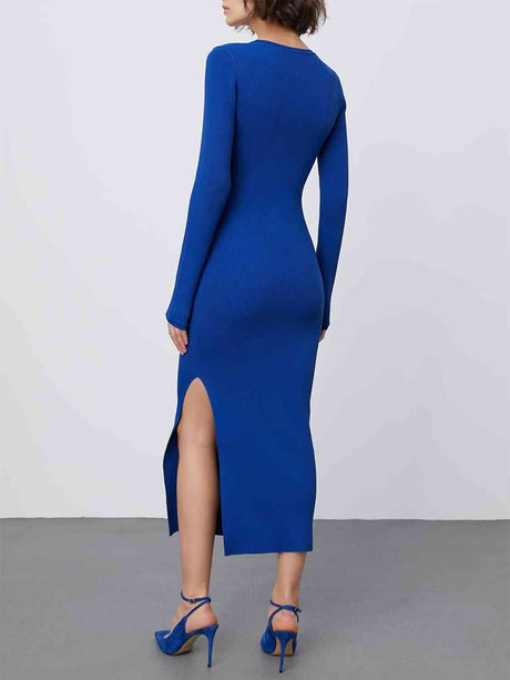 Round Neck Slit Sweater Dress king-general-store-5710.myshopify.com