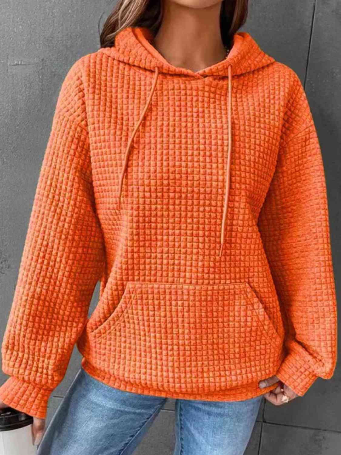 Textured Drawstring Drop Shoulder Hoodie king-general-store-5710.myshopify.com