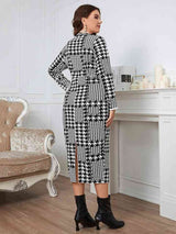 Plus Size Houndstooth Button-Down Long Sleeve Dress king-general-store-5710.myshopify.com