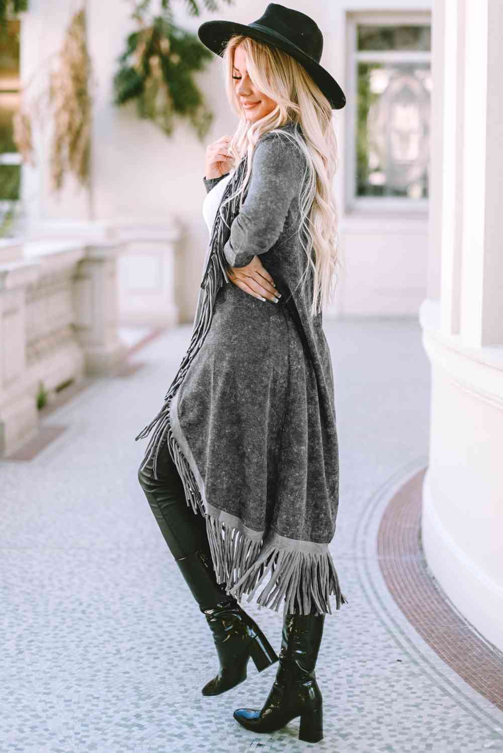 Fringe Detail Long Sleeve Cardigan king-general-store-5710.myshopify.com