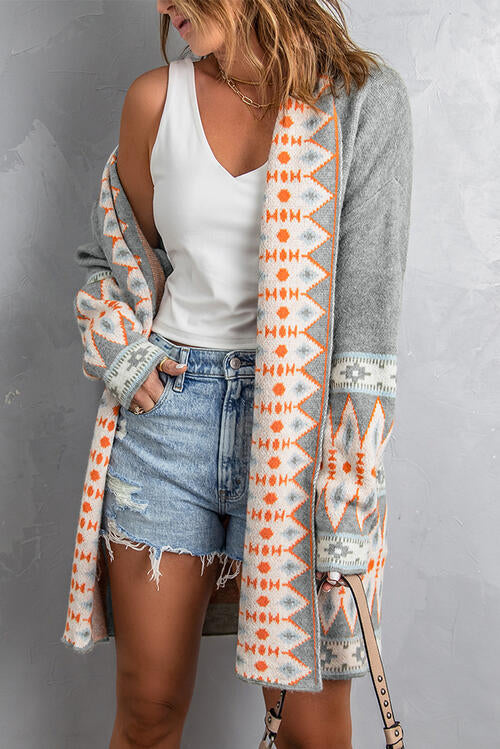 Geometric Open Front Long Sleeve Cardigan king-general-store-5710.myshopify.com