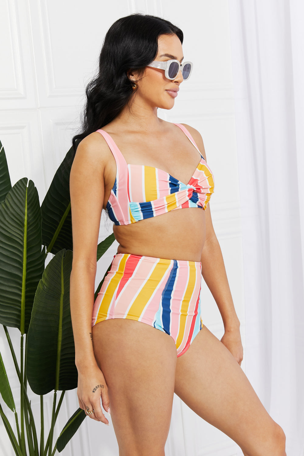 Marina West Swim Take A Dip Twist High-Rise Bikini in Stripe king-general-store-5710.myshopify.com