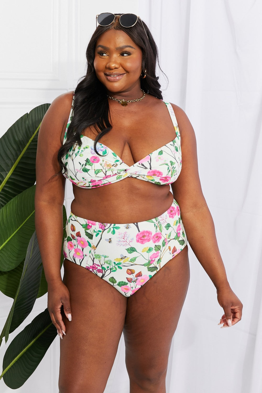 Marina West Swim Take A Dip Twist High-Rise Bikini in Cream king-general-store-5710.myshopify.com