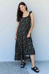Doublju In The Garden Ruffle Floral Maxi Dress in  Black Yellow Floral king-general-store-5710.myshopify.com
