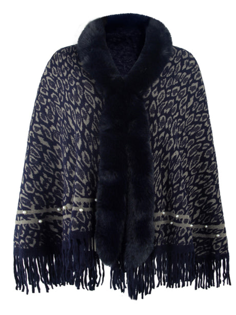 Leopard Fringe Hem Poncho king-general-store-5710.myshopify.com