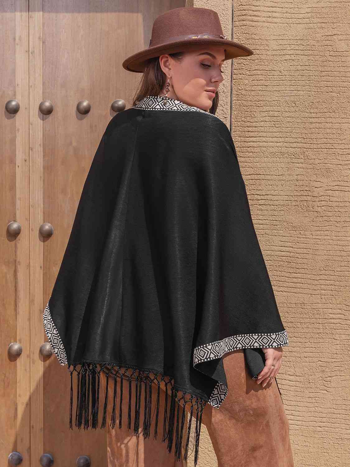 Plus Size Geometric Open Front Fringe Hem Cardigan king-general-store-5710.myshopify.com