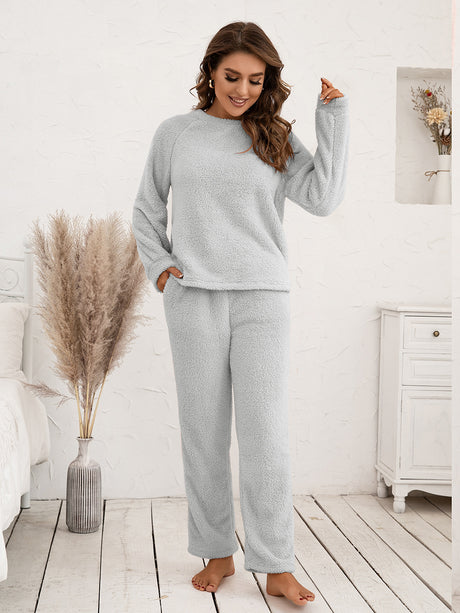 Teddy Long Sleeve Top and Pants Lounge Set king-general-store-5710.myshopify.com