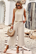 Buttoned Round Neck Tank and Wide Leg Pants Set king-general-store-5710.myshopify.com