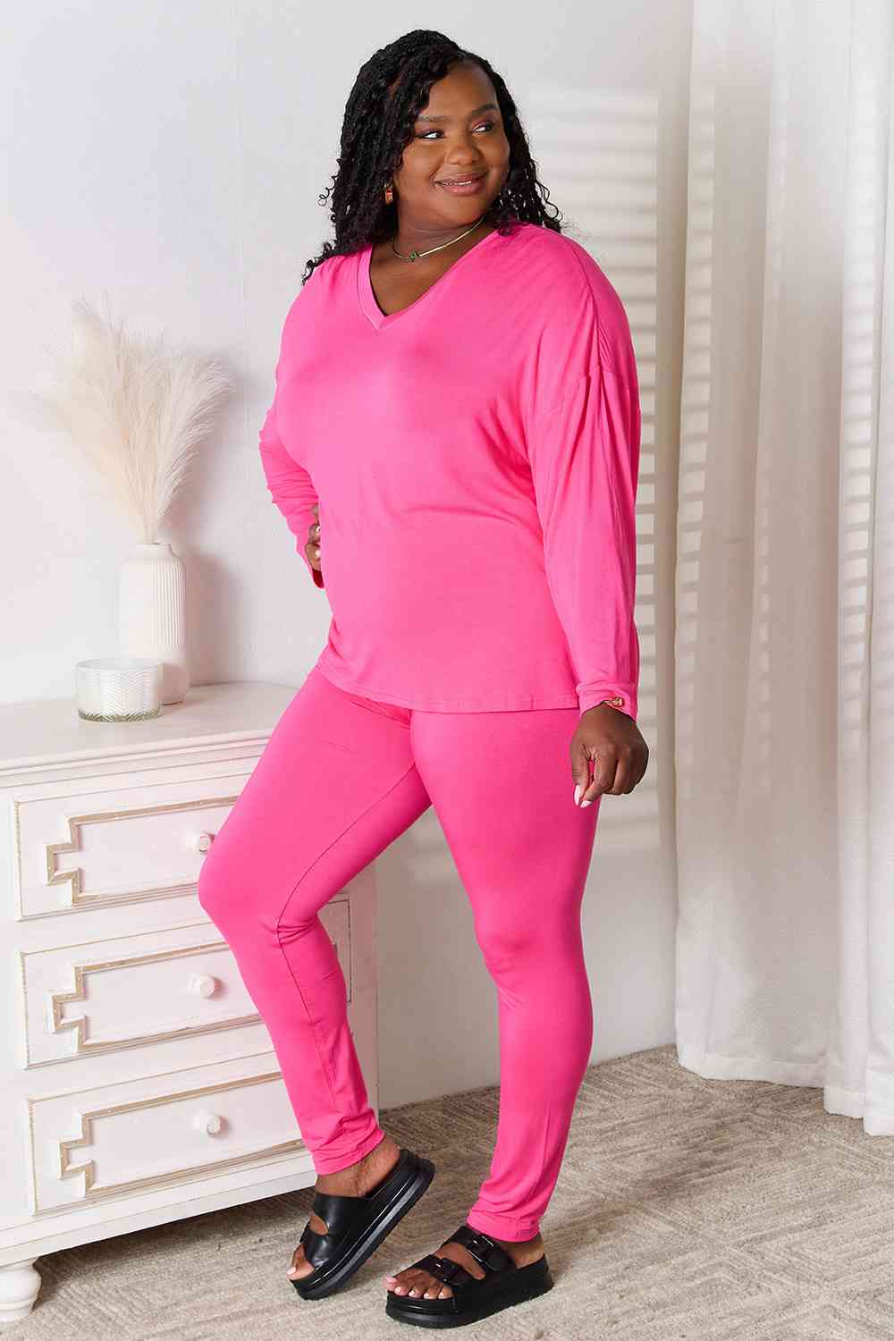 Basic Bae Full Size V-Neck Soft Rayon Long Sleeve Top and Pants Lounge Set king-general-store-5710.myshopify.com