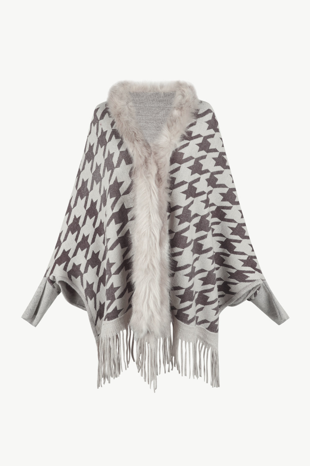 Houndstooth Fringe Hem Poncho king-general-store-5710.myshopify.com