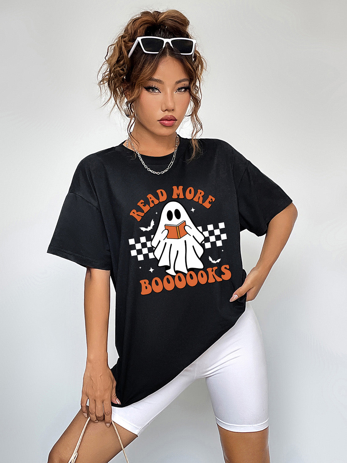 Round Neck Short Sleeve Ghost Graphic T-Shirt king-general-store-5710.myshopify.com