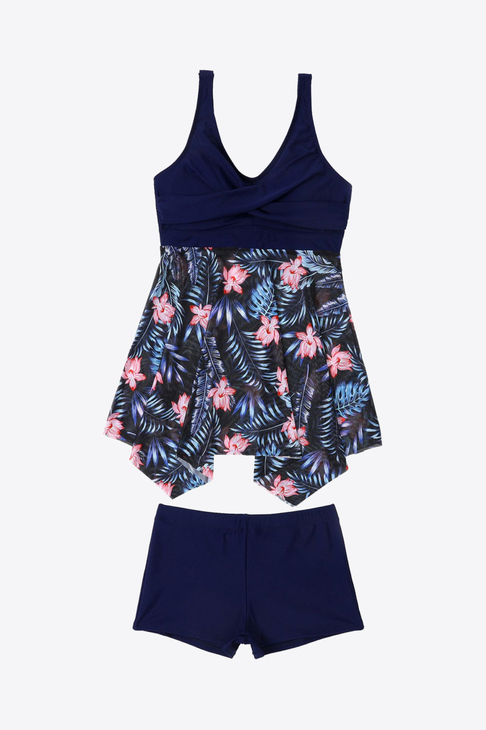 Plus Size Floral Two-Tone Asymmetrical Hem Two-Piece Swimsuit king-general-store-5710.myshopify.com