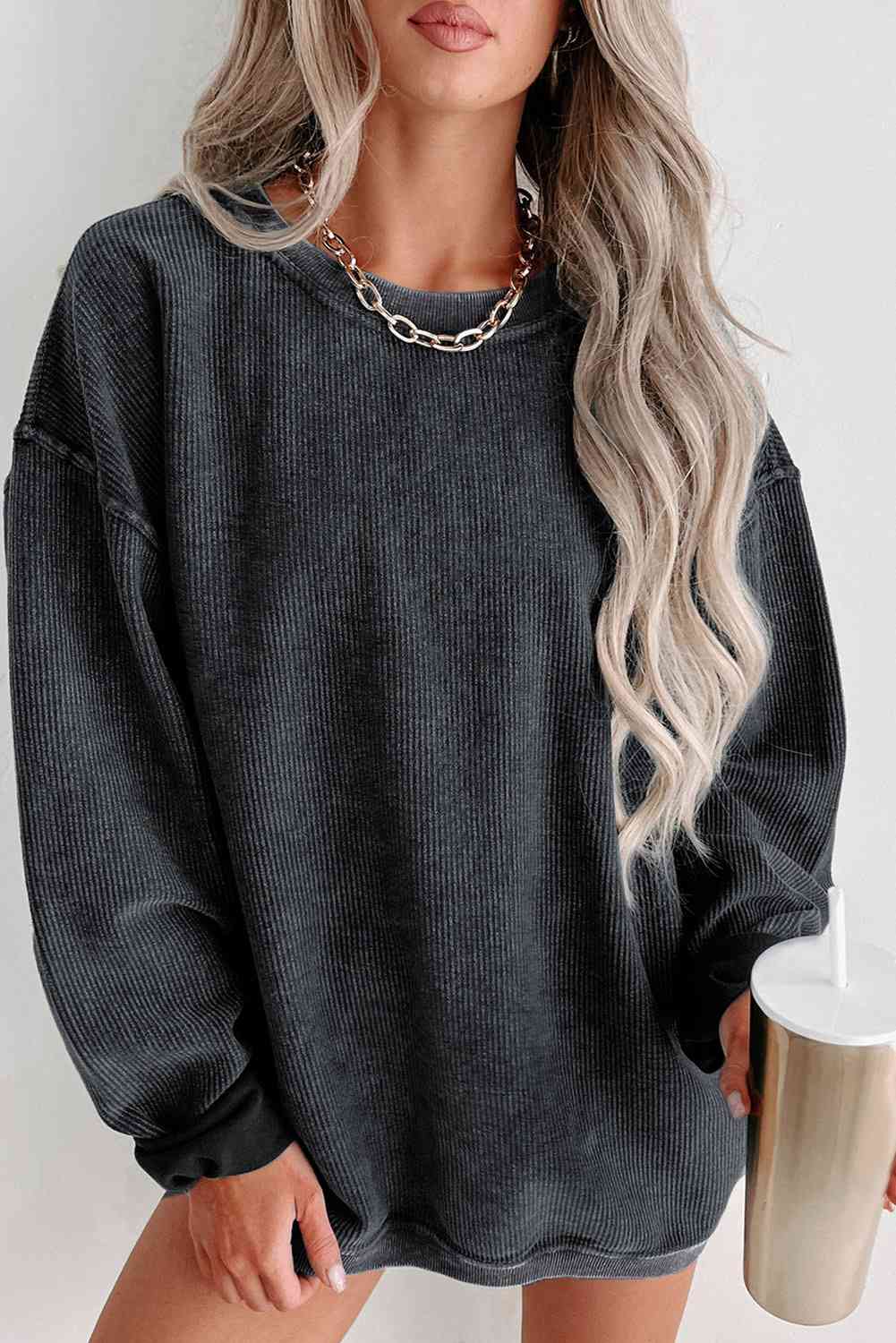 Round Neck Dropped Shoulder Sweatshirt king-general-store-5710.myshopify.com