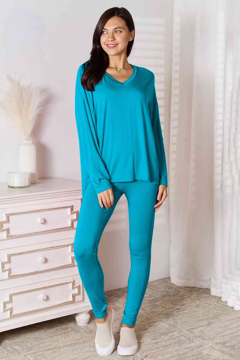 Basic Bae Full Size V-Neck Soft Rayon Long Sleeve Top and Pants Lounge Set king-general-store-5710.myshopify.com