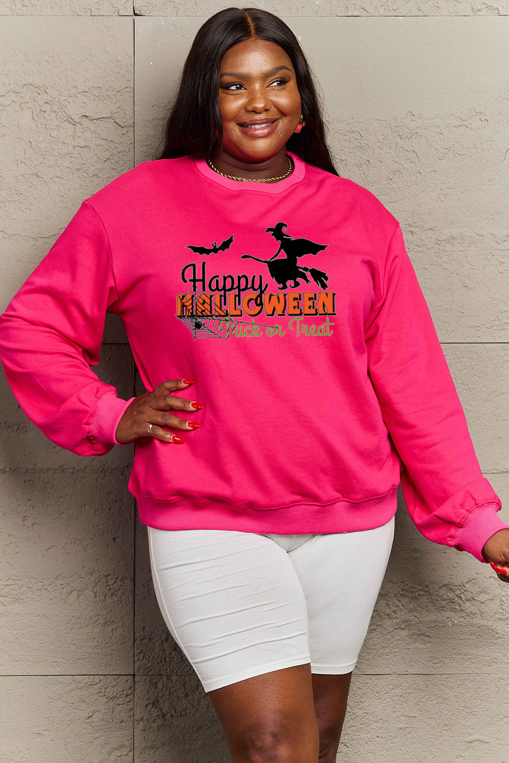 Simply Love Full Size HAPPY HALLOWEEN TRICK OR TREAT Graphic Sweatshirt king-general-store-5710.myshopify.com