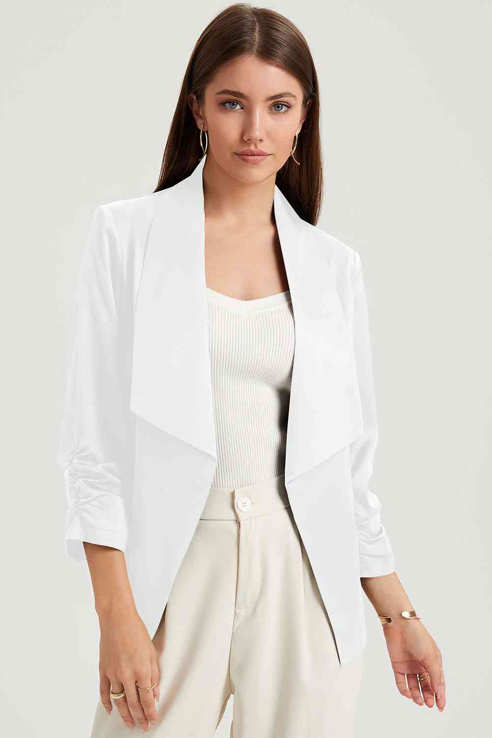 Ruched Open Front Blazer king-general-store-5710.myshopify.com