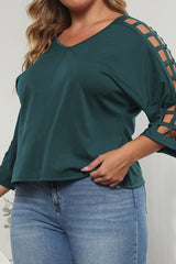 Plus Size Cutout Three-Quarter Sleeve Blouse king-general-store-5710.myshopify.com