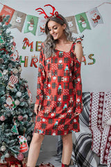 Christmas Asymmetrical Neck Long Sleeve Dress king-general-store-5710.myshopify.com