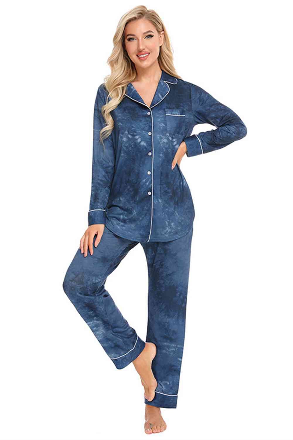 Collared Neck Long Sleeve Loungewear Set with Pockets king-general-store-5710.myshopify.com