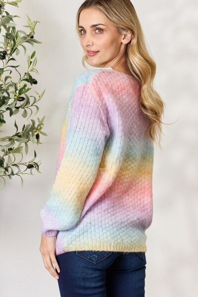 BiBi Rainbow Gradient Crochet Deetail Sweater king-general-store-5710.myshopify.com