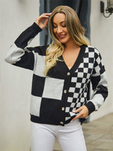 Plaid V-Neck Dropped Shoulder Cardigan king-general-store-5710.myshopify.com