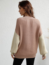 Two-Tone Rib-Knit Dropped Shoulder Sweater king-general-store-5710.myshopify.com