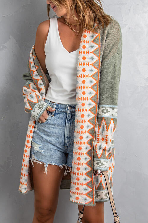 Geometric Open Front Long Sleeve Cardigan king-general-store-5710.myshopify.com