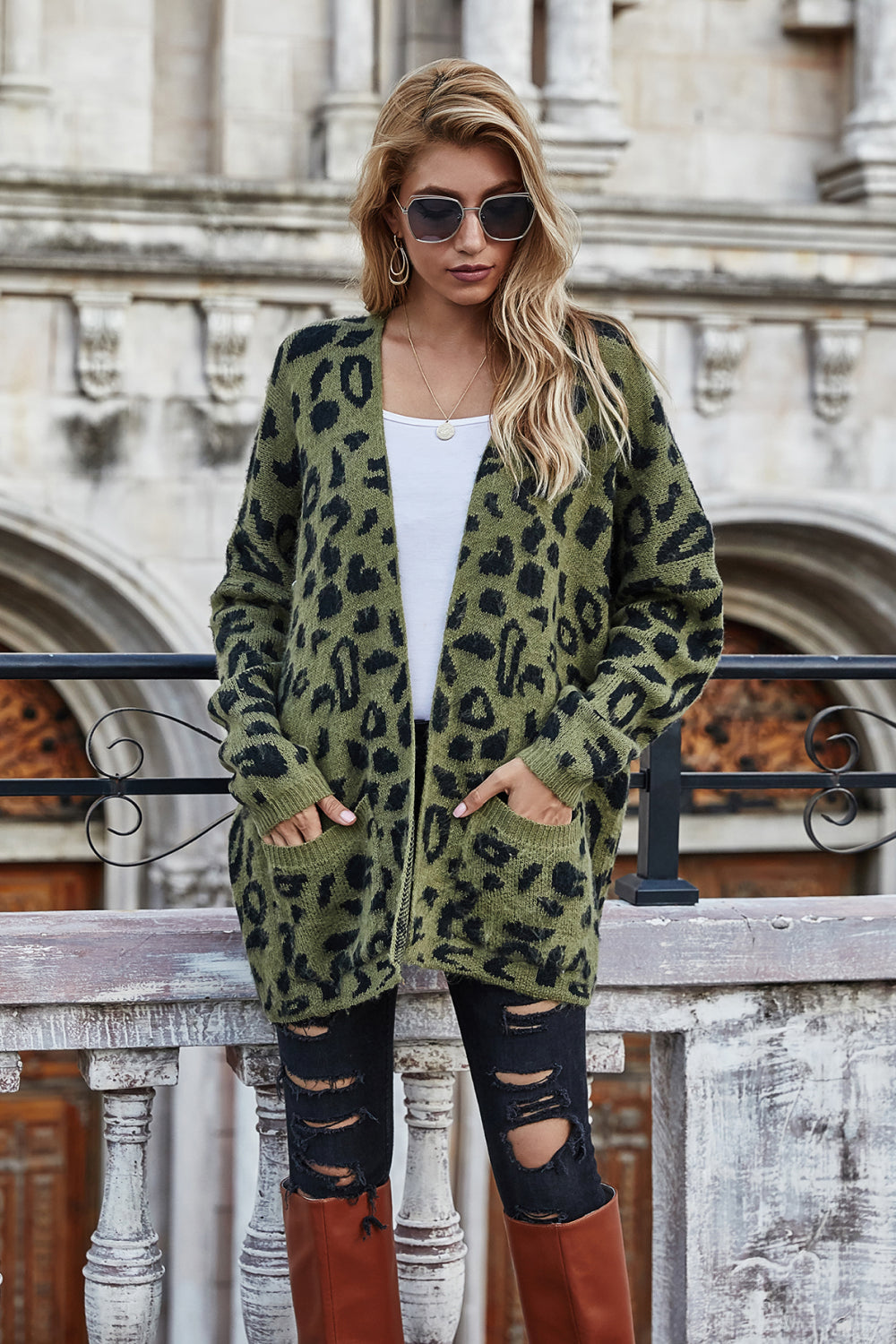 Leopard Longline Cardigan with Pockets king-general-store-5710.myshopify.com