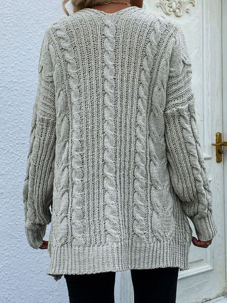 Cable-Knit Open Front Cardigan with Front Pockets king-general-store-5710.myshopify.com