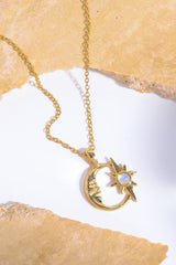 Copper 14K Gold Pleated Moon & Star Shape Pendant Necklace king-general-store-5710.myshopify.com