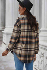 Plaid Curved Hem Dropped Shoulder Longline Shirt Jacket king-general-store-5710.myshopify.com