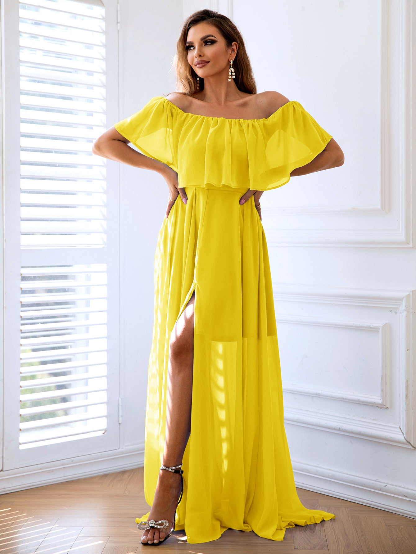 Off-Shoulder Layered Split Maxi Dress king-general-store-5710.myshopify.com