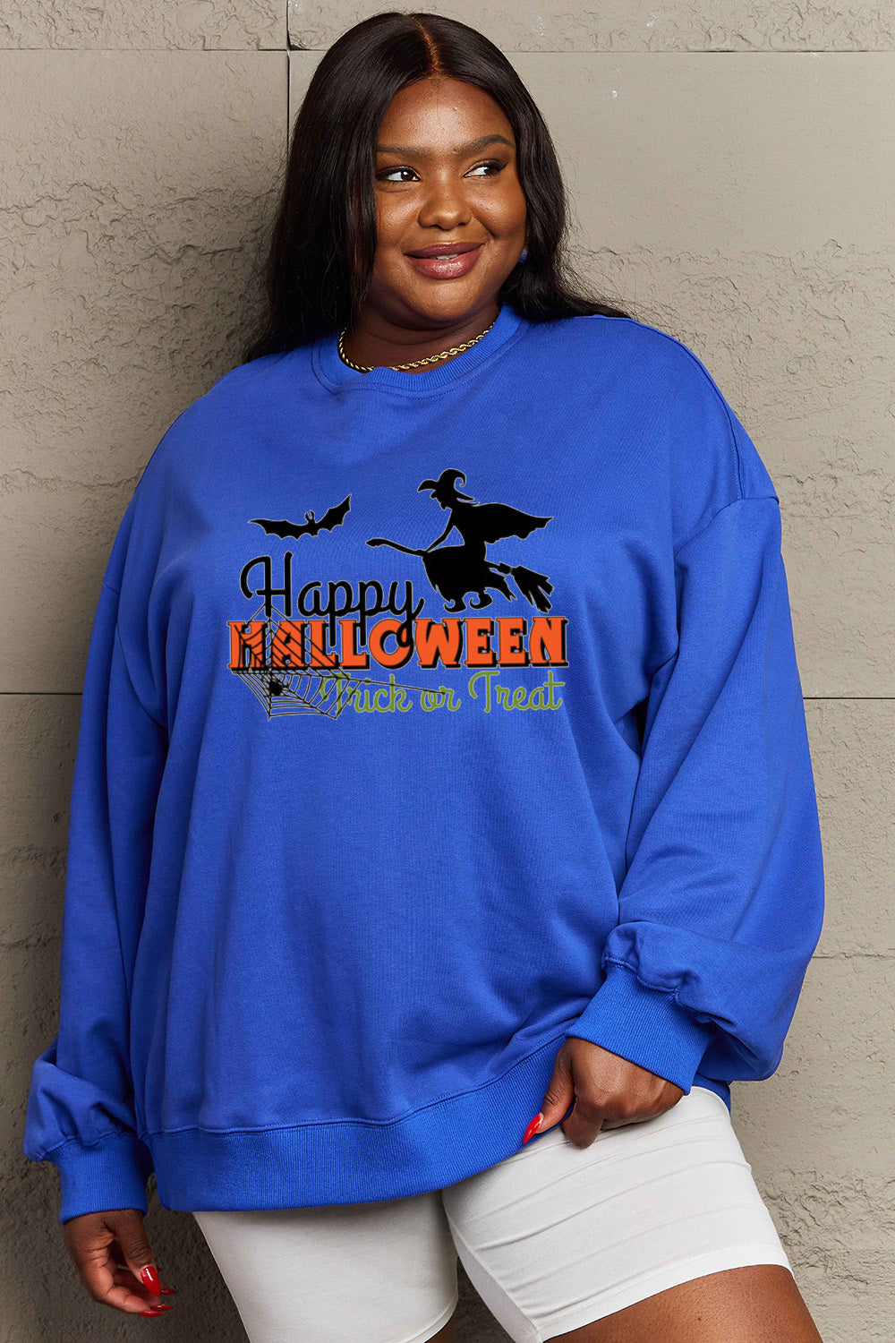 Simply Love Full Size HAPPY HALLOWEEN TRICK OR TREAT Graphic Sweatshirt king-general-store-5710.myshopify.com