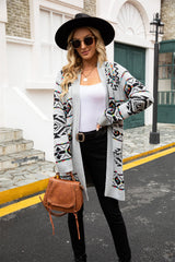 Printed Long Sleeve Cardigan with Pocket king-general-store-5710.myshopify.com