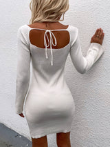 Tie Back Square Neck Long Sleeve Sweater Dress king-general-store-5710.myshopify.com