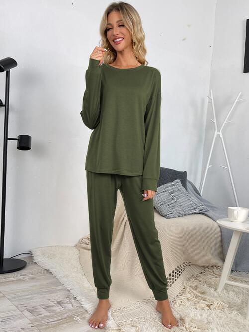 Round Neck Top and Drawstring Pants Lounge Set king-general-store-5710.myshopify.com