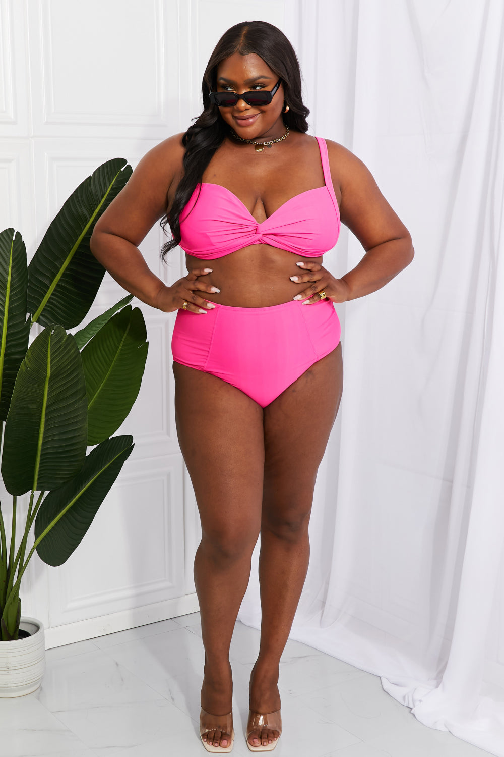 Marina West Swim Take A Dip Twist High-Rise Bikini in Pink king-general-store-5710.myshopify.com