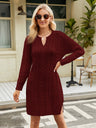 Notched Neck Cable-Knit Slit Sweater Dress king-general-store-5710.myshopify.com