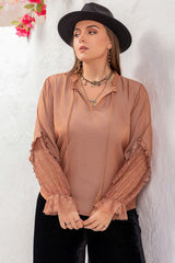 Plus Size Tie Neck Flounce Sleeve Blouse king-general-store-5710.myshopify.com