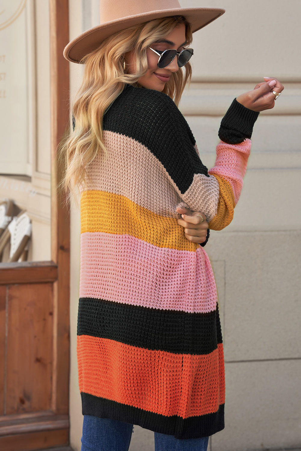 Striped Waffle Knit Open Front Cardigan king-general-store-5710.myshopify.com