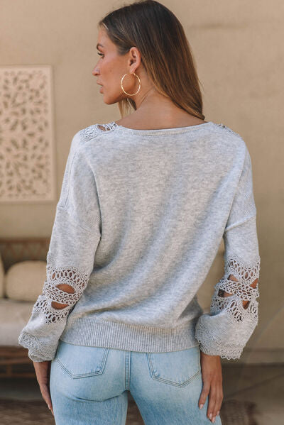 Openwork V-Neck Raglan Sleeve Sweater king-general-store-5710.myshopify.com