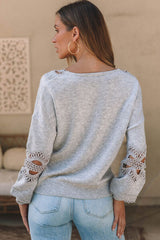 Openwork V-Neck Raglan Sleeve Sweater king-general-store-5710.myshopify.com