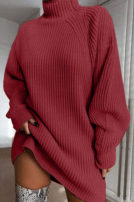 Mock Neck Dropped Shoulder Sweater Dress king-general-store-5710.myshopify.com