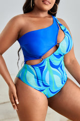 Plus Size Printed Ring Detail One-Shoulder One-Piece Swimsuit king-general-store-5710.myshopify.com