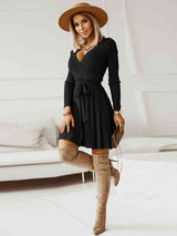 Surplice Neck Tie Front Pleated Sweater Dress king-general-store-5710.myshopify.com