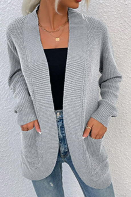 Open Front Rib-Knit Cardigan with Pockets king-general-store-5710.myshopify.com