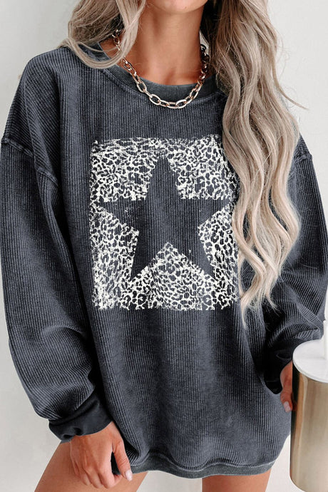 Round Neck Dropped Shoulder Star Graphic Sweatshirt king-general-store-5710.myshopify.com