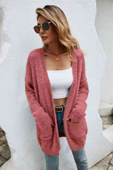 Open Front Openwork Fuzzy Cardigan with Pockets king-general-store-5710.myshopify.com